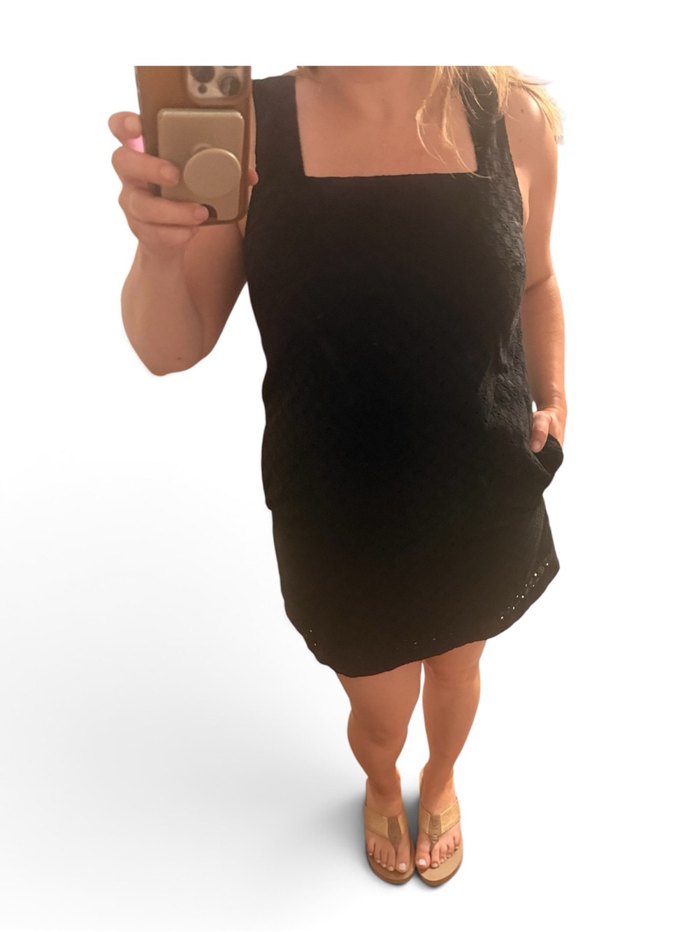 Banana Republic Black Eyelet Cotton Shift Mini Dress Size Small